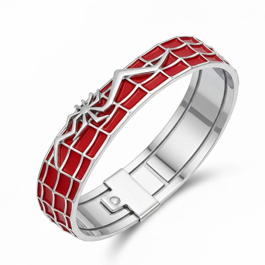 Bracelete de Prata Rígido Marvel - Homem-Aranha